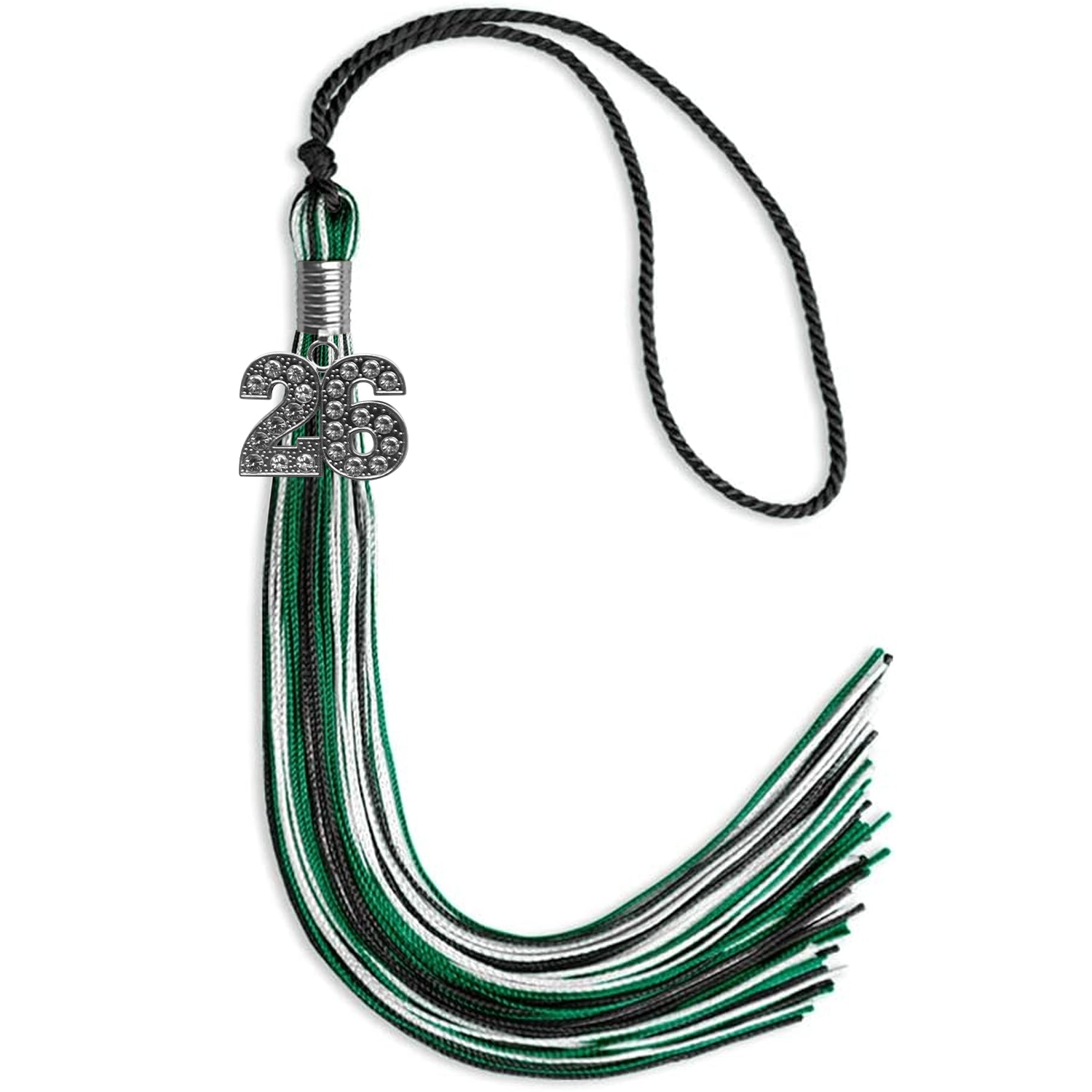 Black/Green/White Mixed Color Graduation Tassel with Silver Date Drop - Endea Graduation