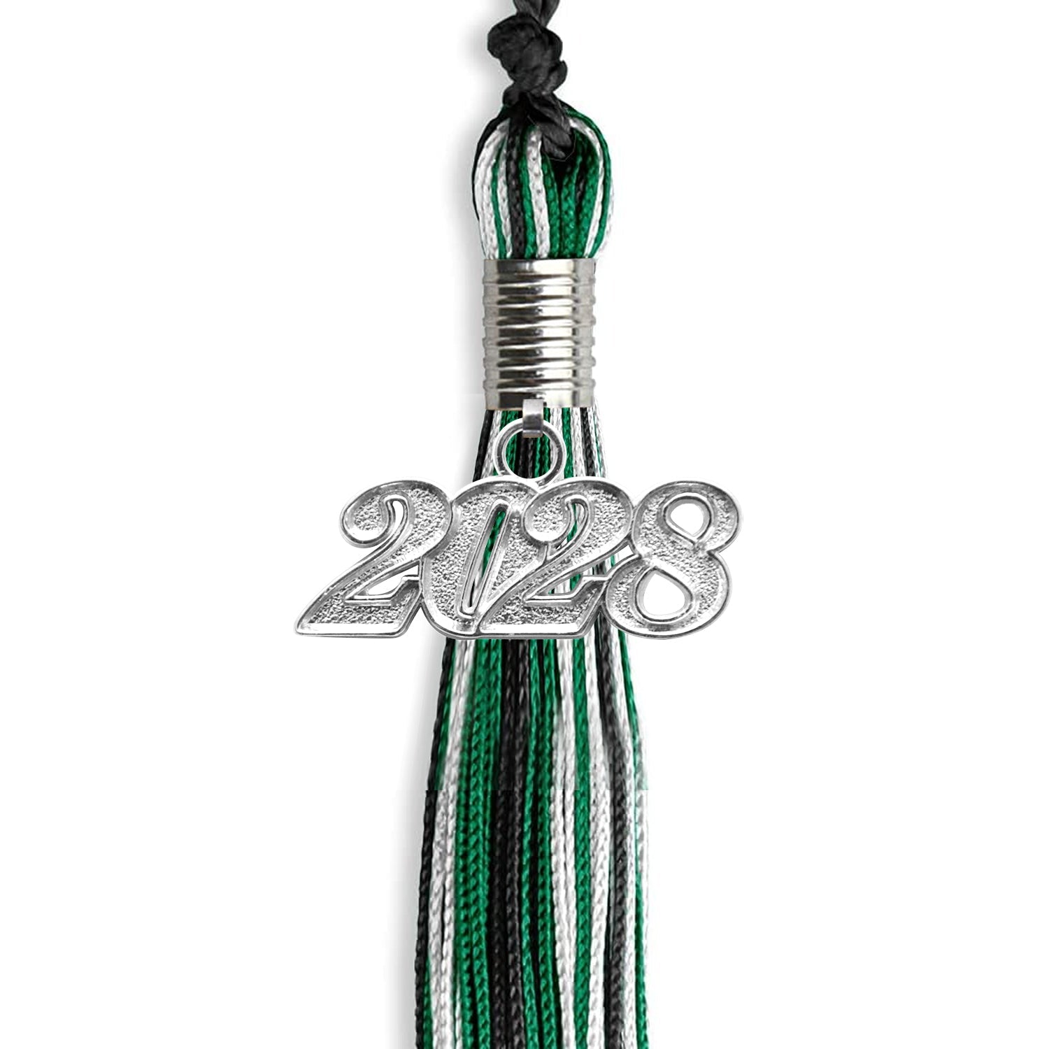 Black/Green/White Mixed Color Graduation Tassel with Silver Date Drop - Endea Graduation