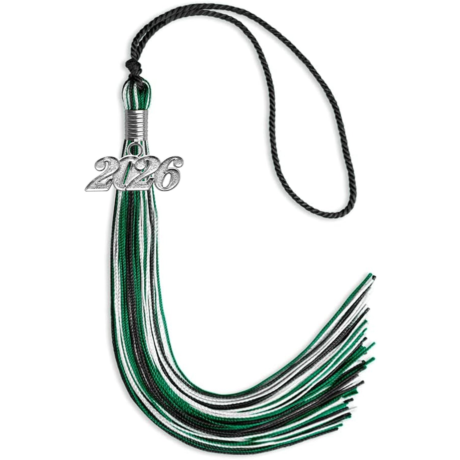 Black/Green/White Mixed Color Graduation Tassel with Silver Date Drop - Endea Graduation