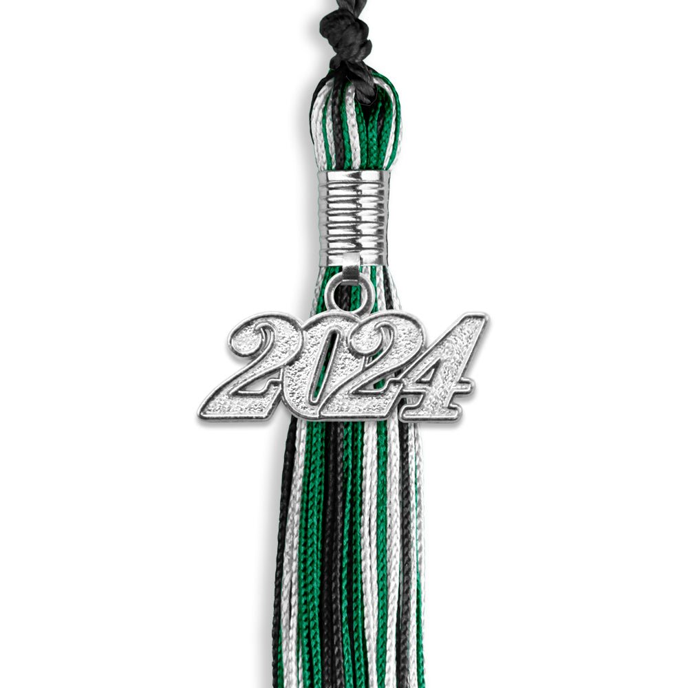 Black/Green/White Mixed Color Graduation Tassel with Silver Date Drop - Endea Graduation