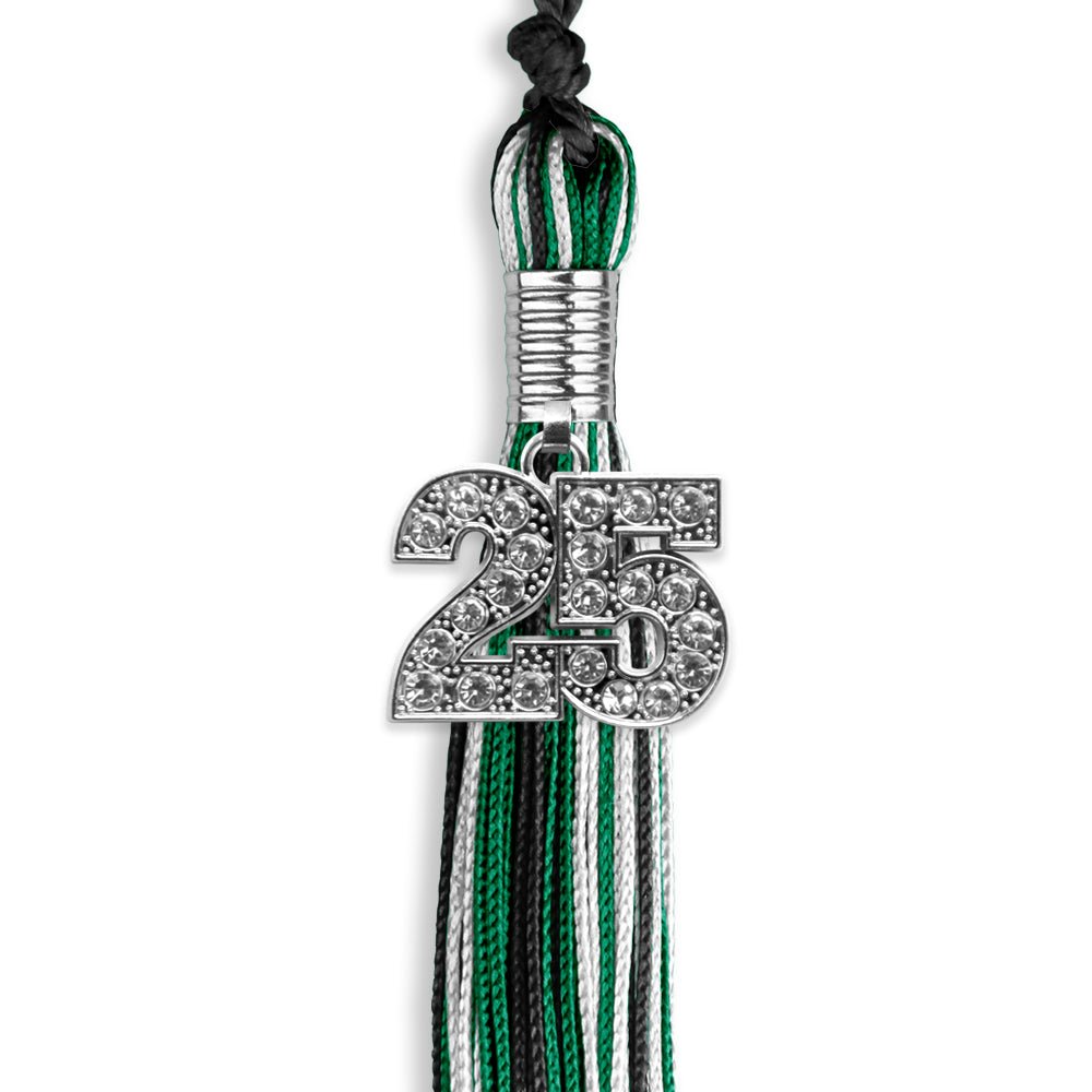 Black/Green/White Mixed Color Graduation Tassel with Silver Date Drop - Endea Graduation