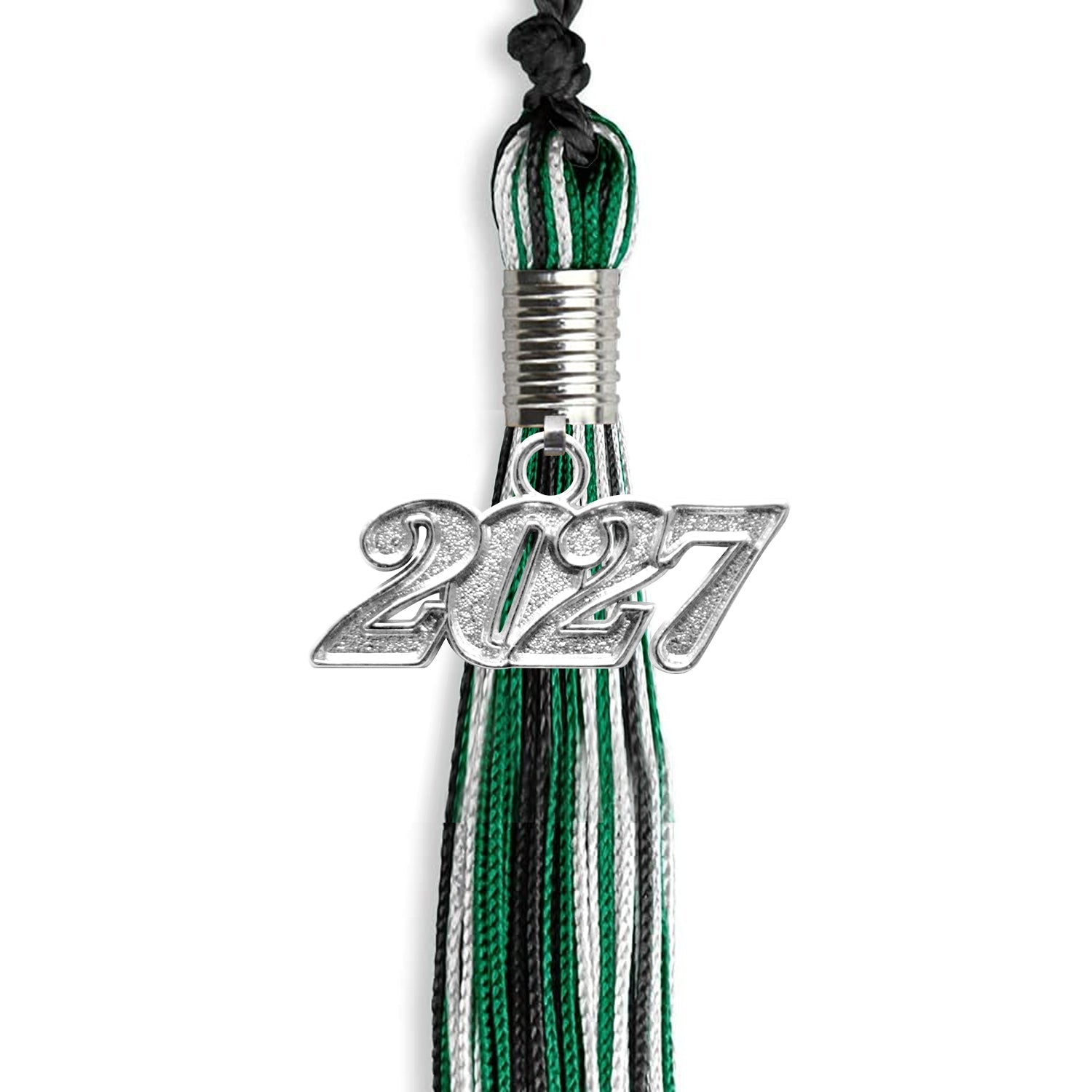 Black/Green/White Mixed Color Graduation Tassel with Silver Date Drop - Endea Graduation