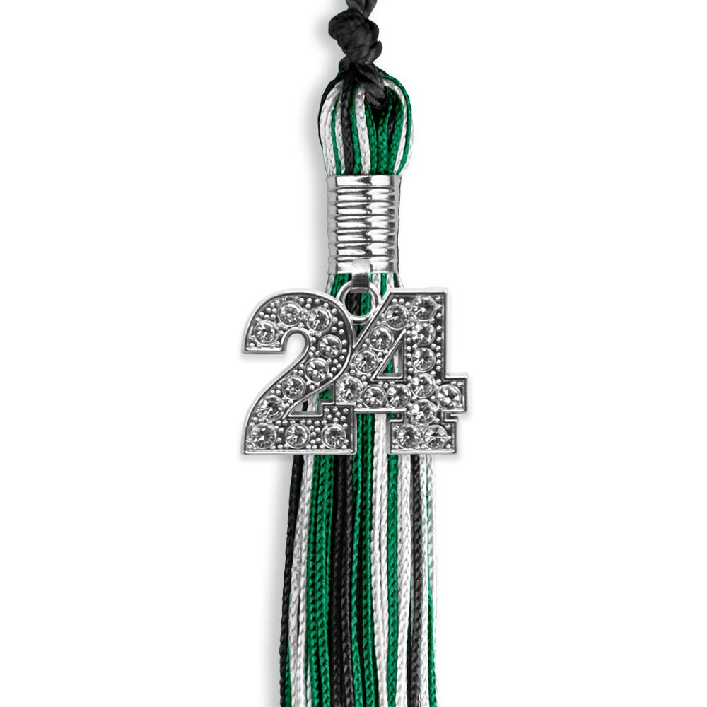 Black/Green/White Mixed Color Graduation Tassel with Silver Date Drop - Endea Graduation