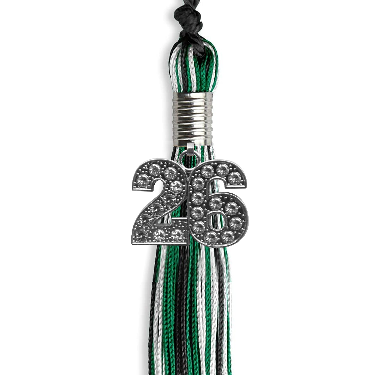 Black/Green/White Mixed Color Graduation Tassel with Silver Date Drop - Endea Graduation