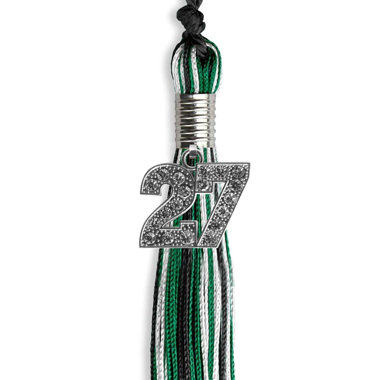 Black/Green/White Mixed Color Graduation Tassel with Silver Date Drop - Endea Graduation