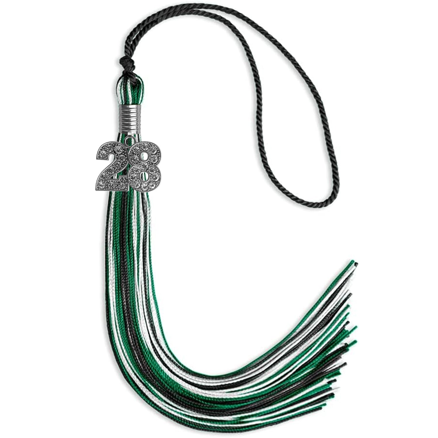 Black/Green/White Mixed Color Graduation Tassel with Silver Date Drop - Endea Graduation