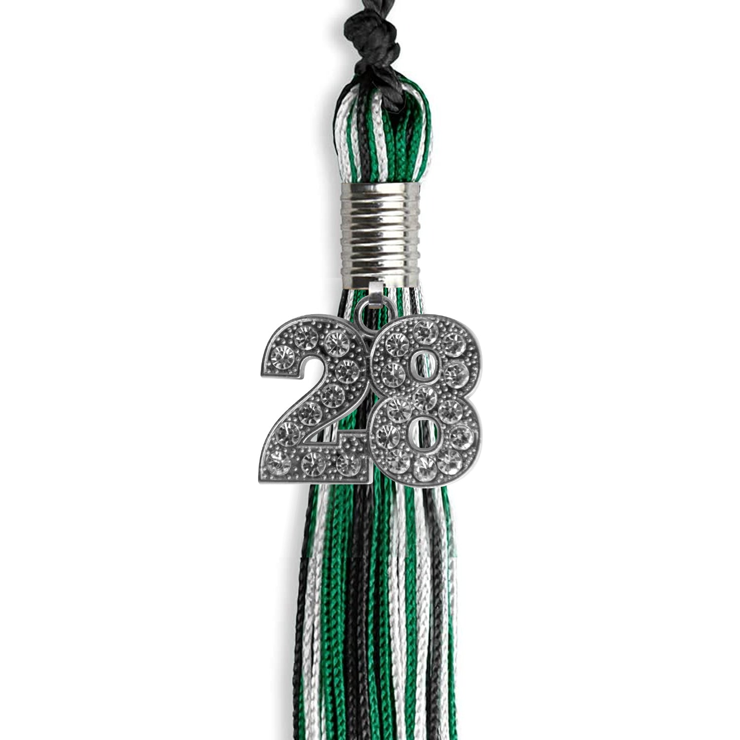 Black/Green/White Mixed Color Graduation Tassel with Silver Date Drop - Endea Graduation