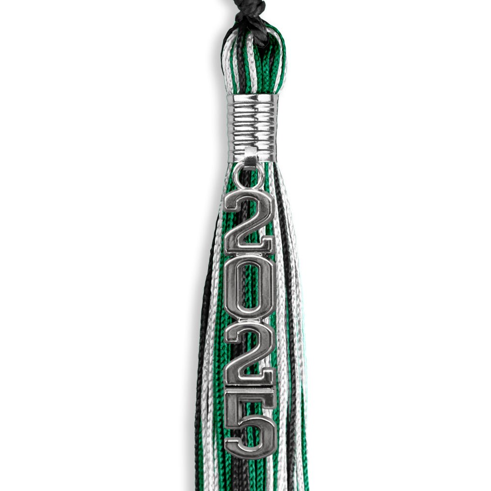 Black/Green/White Mixed Color Graduation Tassel with Silver Stacked Date Drop - Endea Graduation