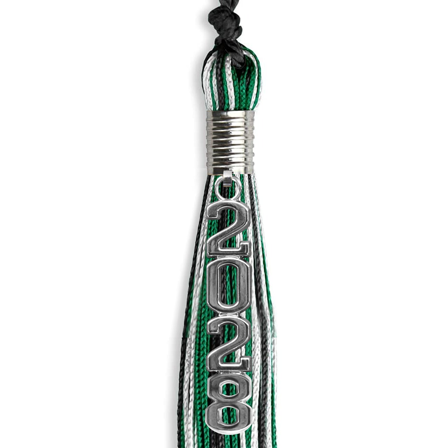 Black/Green/White Mixed Color Graduation Tassel with Silver Stacked Date Drop - Endea Graduation