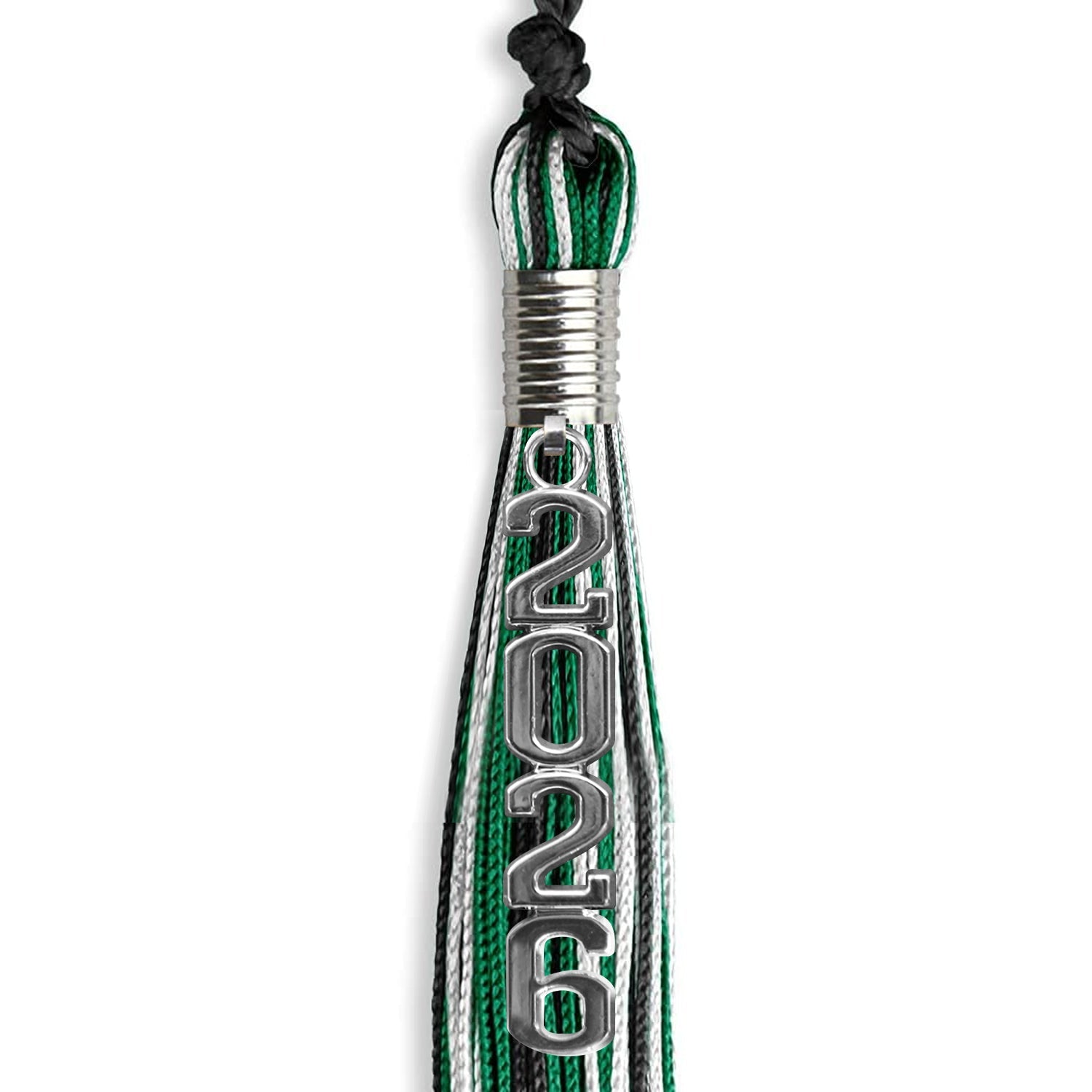 Black/Green/White Mixed Color Graduation Tassel with Silver Stacked Date Drop - Endea Graduation