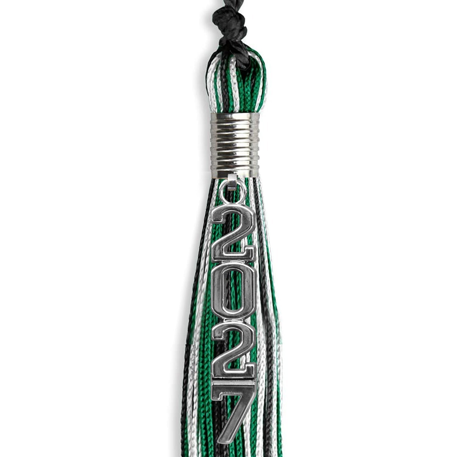 Black/Green/White Mixed Color Graduation Tassel with Silver Stacked Date Drop - Endea Graduation