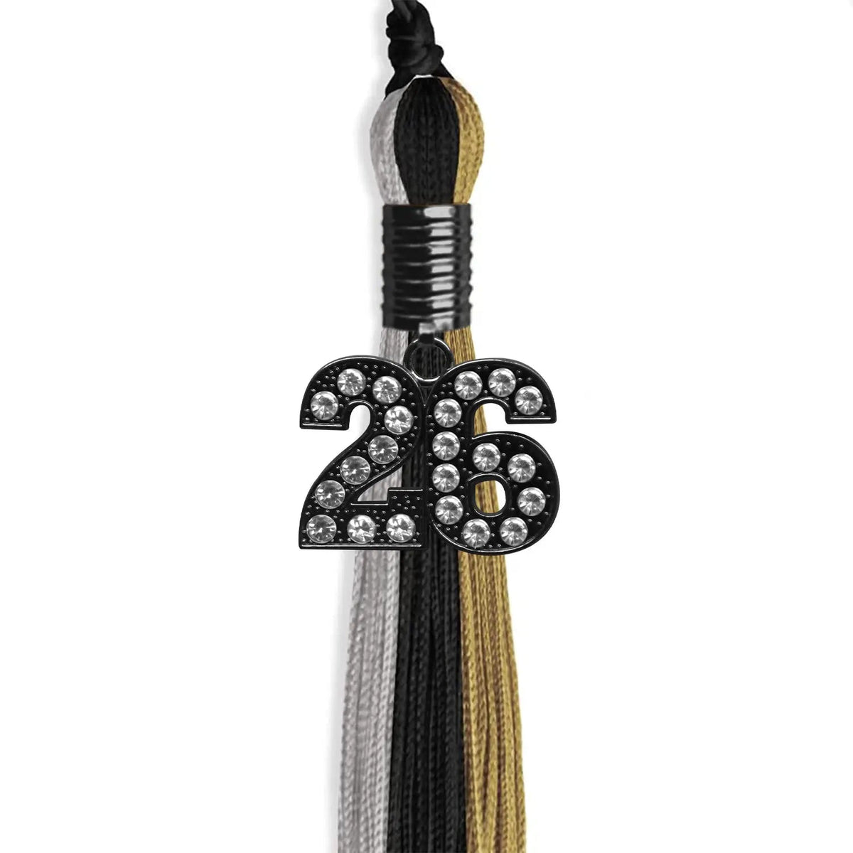 Black/Grey/Antique Gold Graduation Tassel with Black Bling Charm - Endea Graduation
