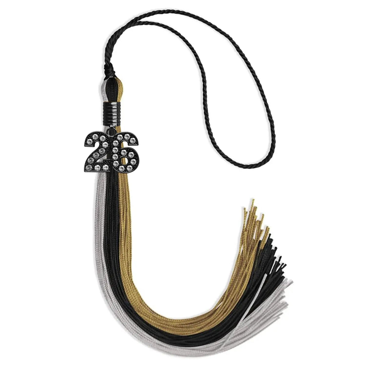 Black/Grey/Antique Gold Graduation Tassel with Black Bling Charm - Endea Graduation