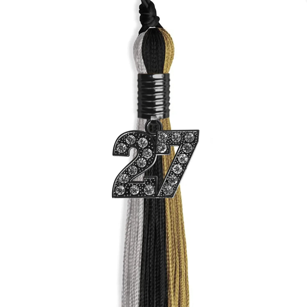 Black/Grey/Antique Gold Graduation Tassel with Black Bling Charm - Endea Graduation