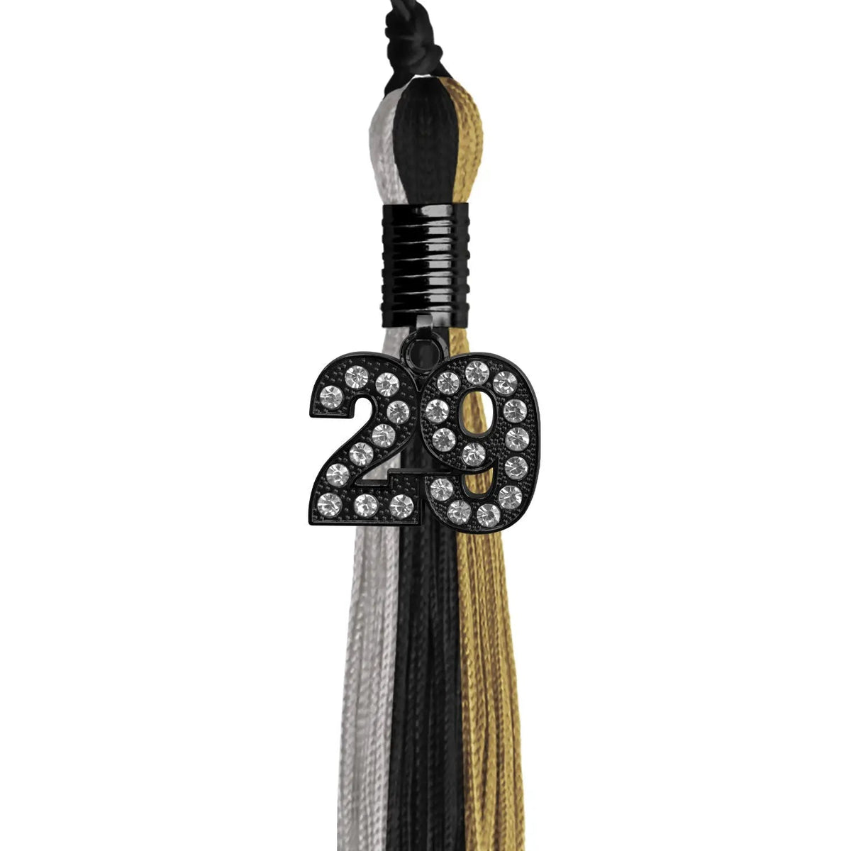 Black/Grey/Antique Gold Graduation Tassel with Black Bling Charm - Endea Graduation