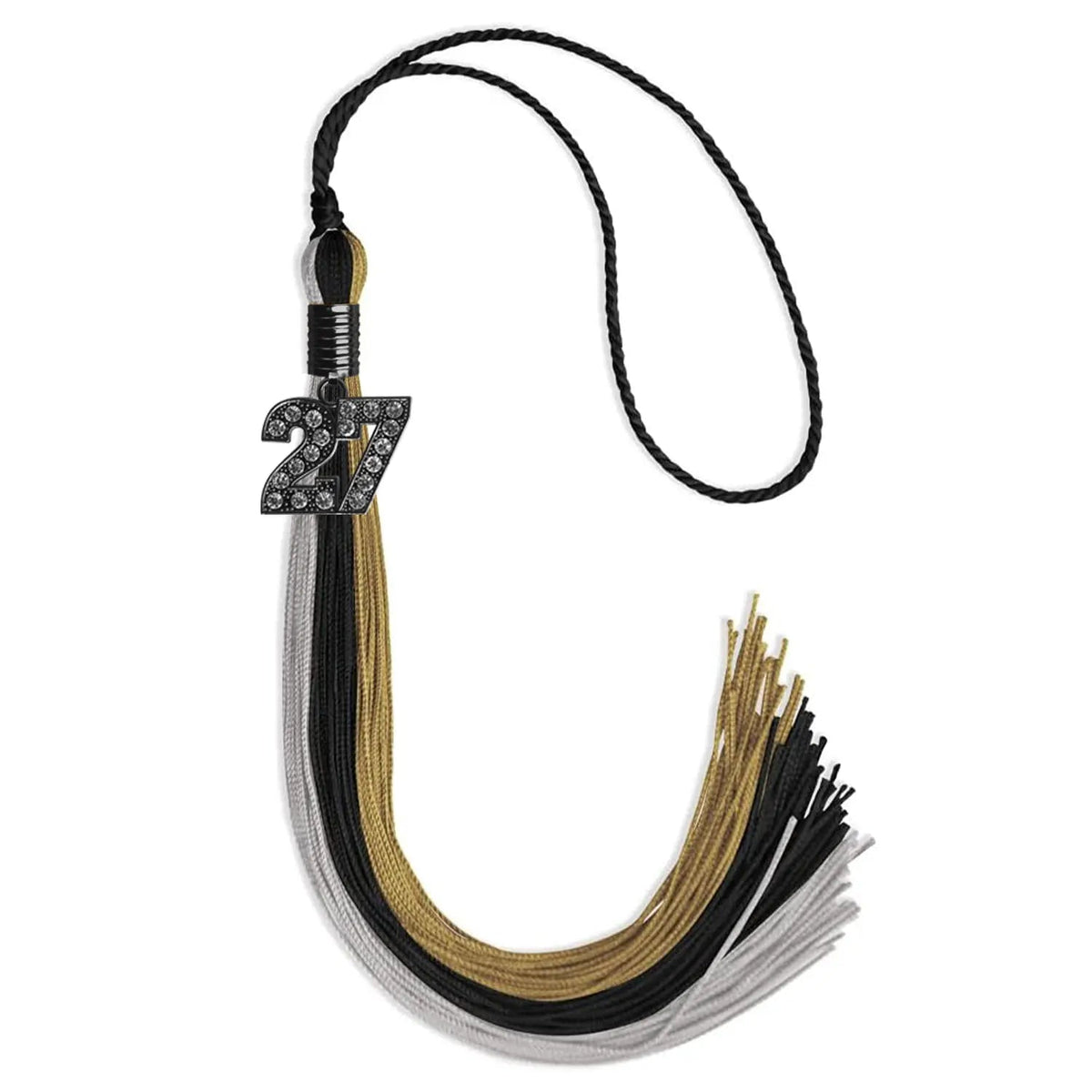 Black/Grey/Antique Gold Graduation Tassel with Black Bling Charm - Endea Graduation