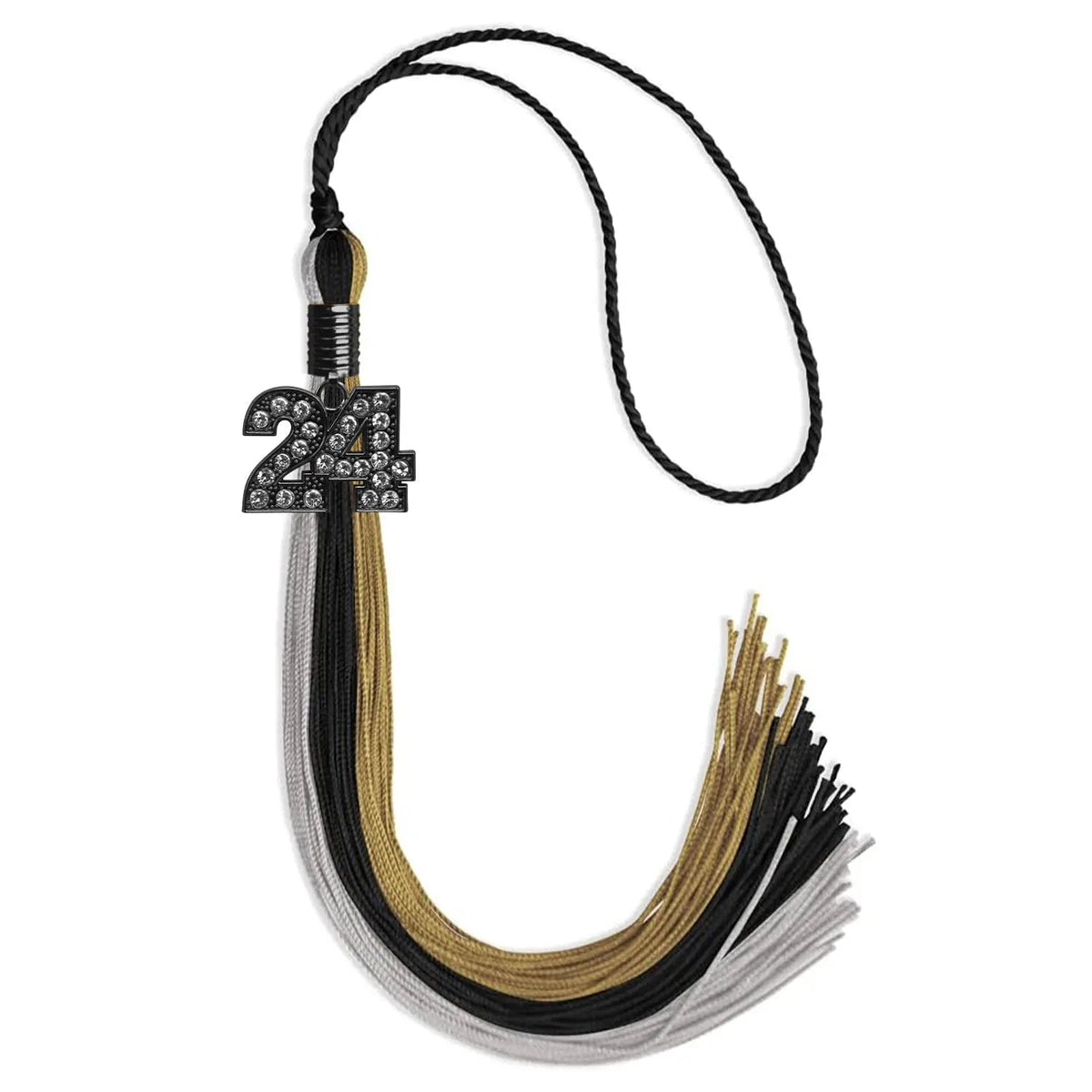 Black/Grey/Antique Gold Graduation Tassel with Black Bling Charm - Endea Graduation