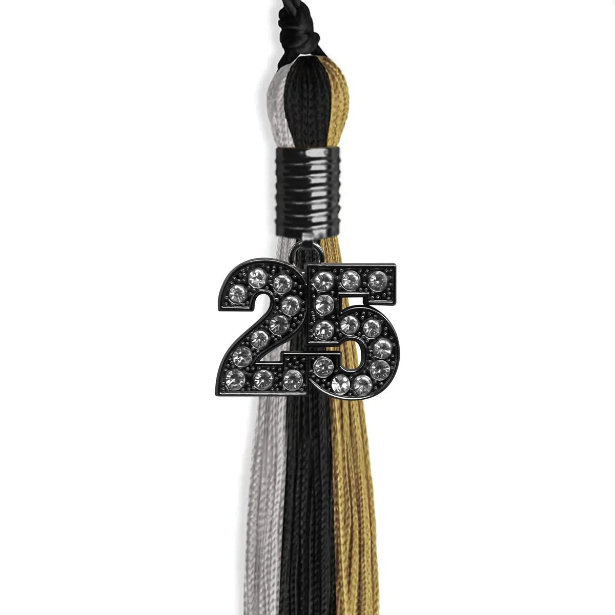 Black/Grey/Antique Gold Graduation Tassel with Black Bling Charm - Endea Graduation