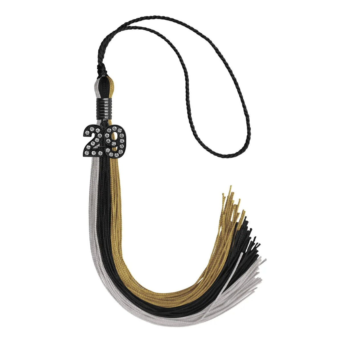 Black/Grey/Antique Gold Graduation Tassel with Black Bling Charm - Endea Graduation