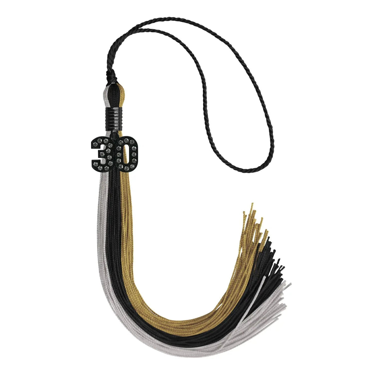 Black/Grey/Antique Gold Graduation Tassel with Black Bling Charm - Endea Graduation