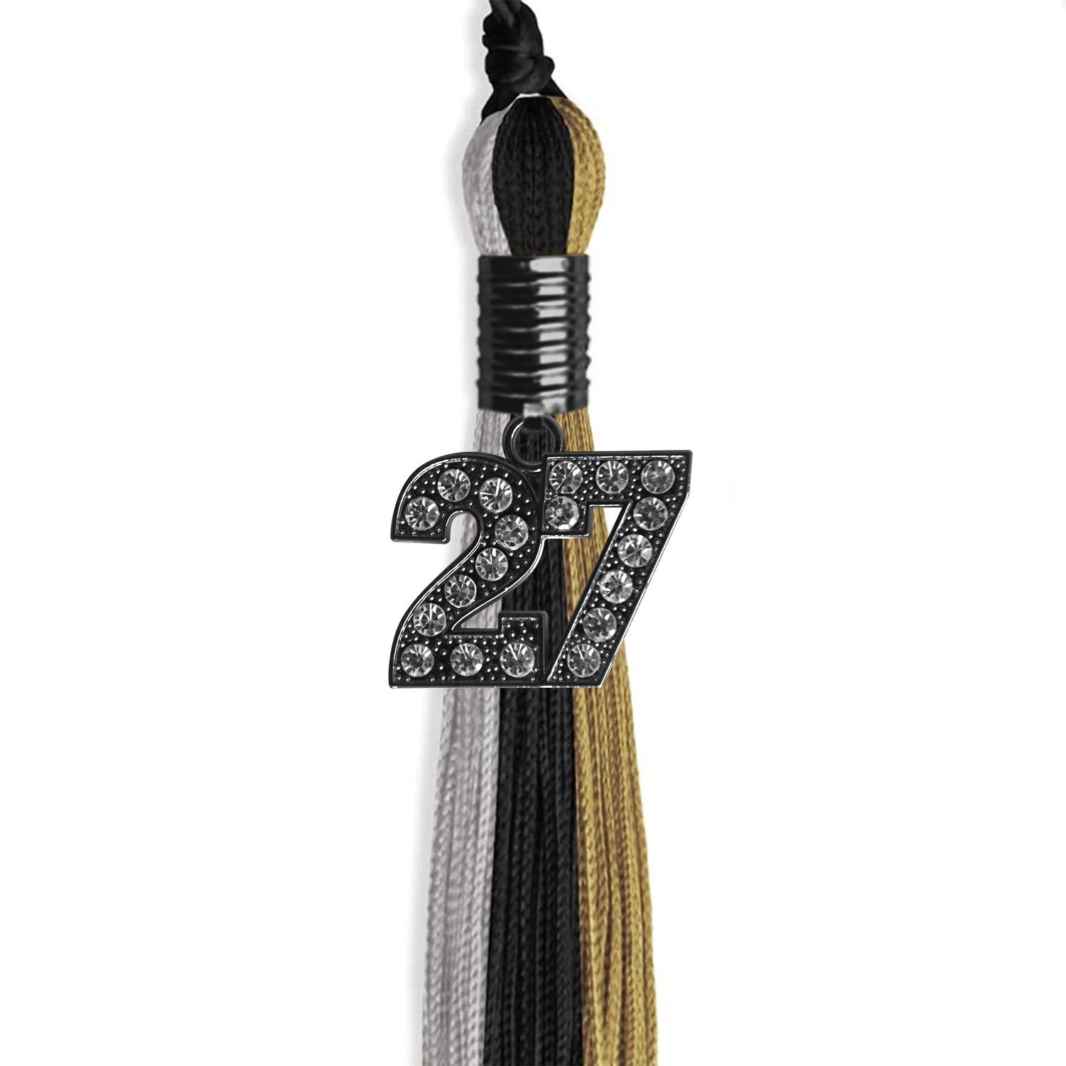 Black/Grey/Antique Gold Graduation Tassel with Black Date Drop - Endea Graduation