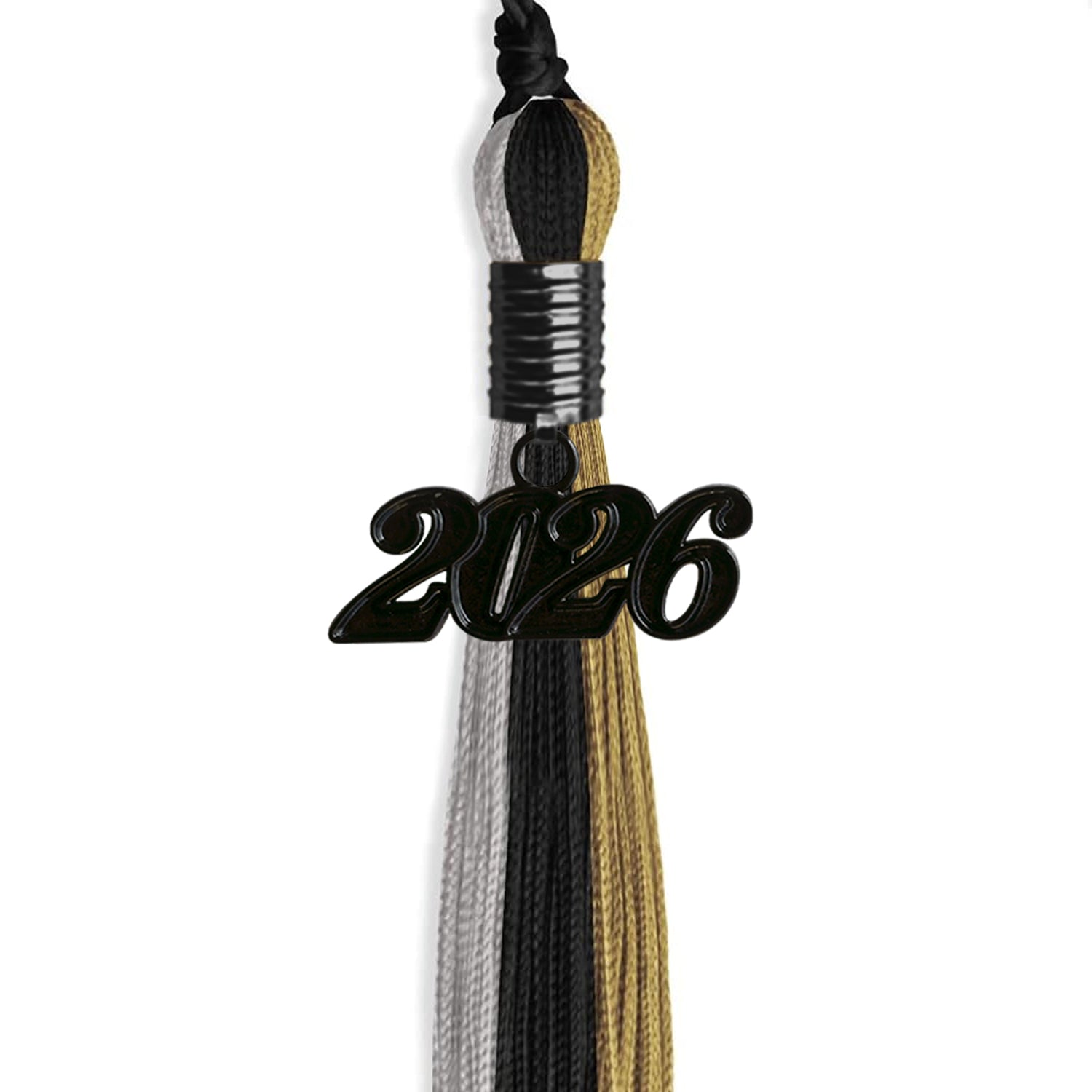 Black/Grey/Antique Gold Graduation Tassel with Black Date Drop - Endea Graduation