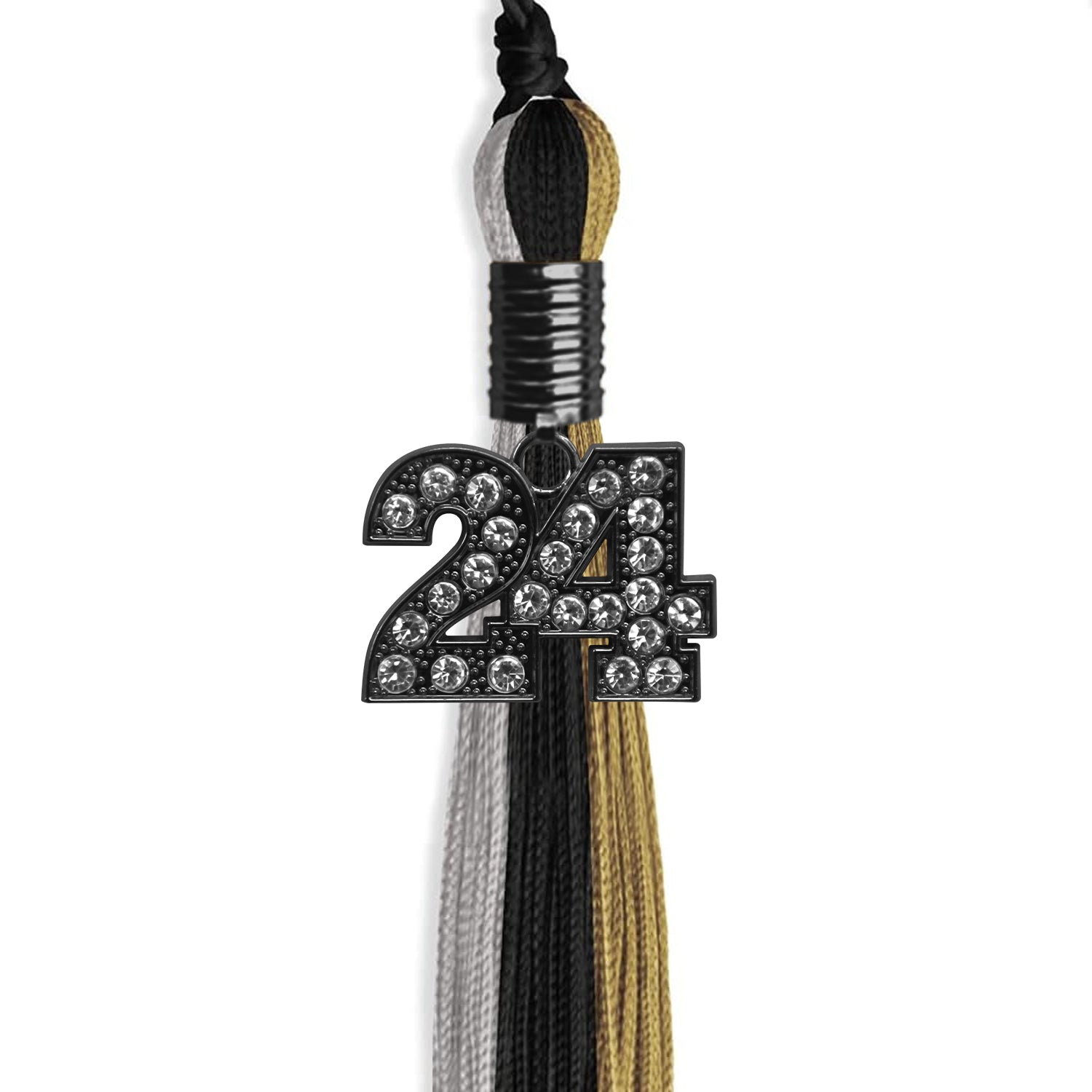 Black/Grey/Antique Gold Graduation Tassel with Black Date Drop - Endea Graduation