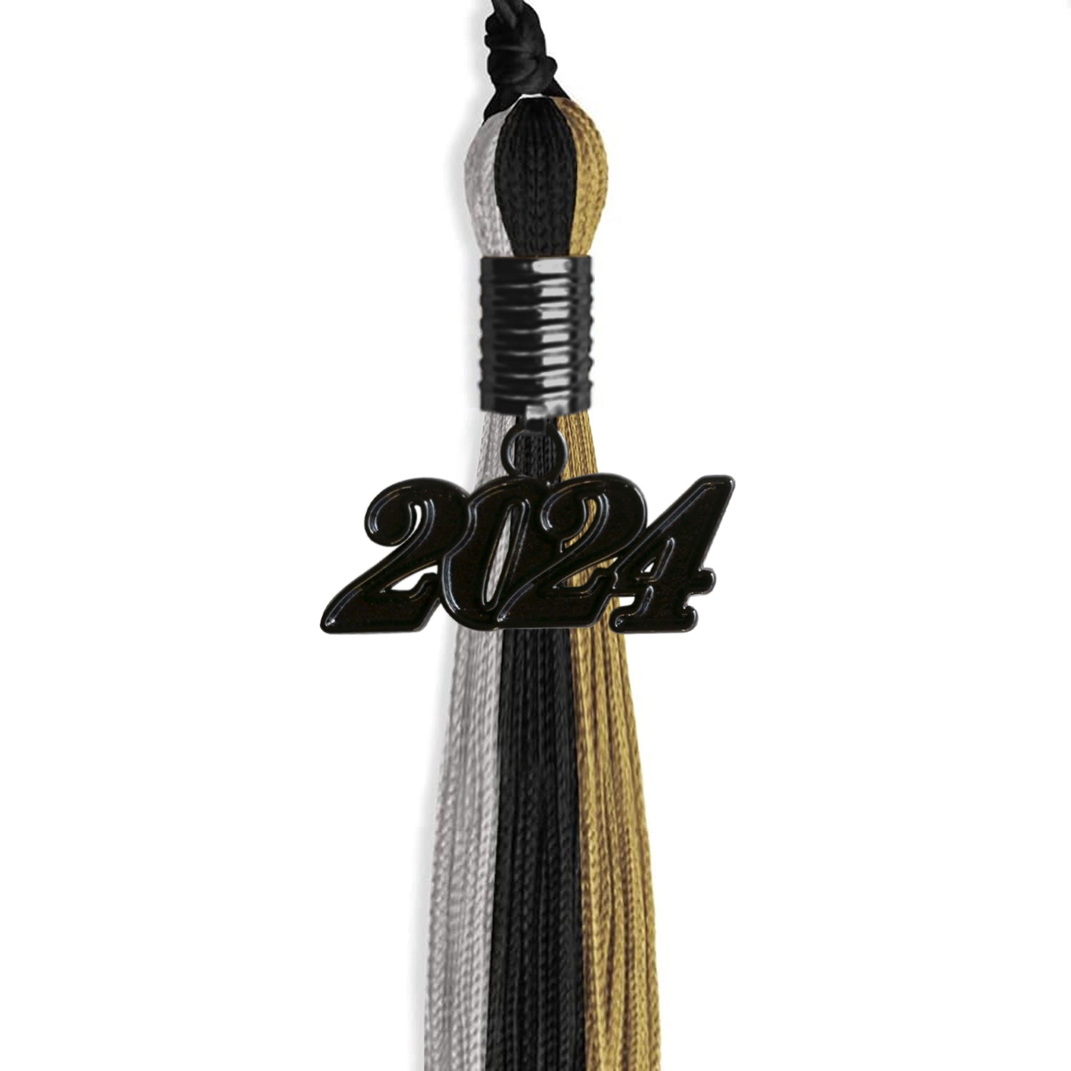 Black/Grey/Antique Gold Graduation Tassel with Black Date Drop - Endea Graduation