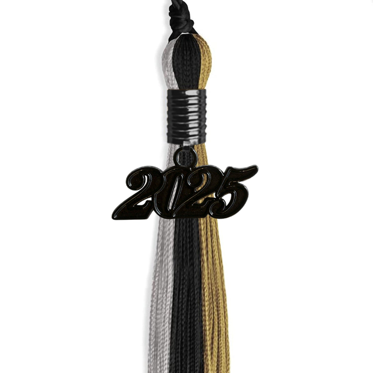 Black/Grey/Antique Gold Graduation Tassel with Black Date Drop - Endea Graduation