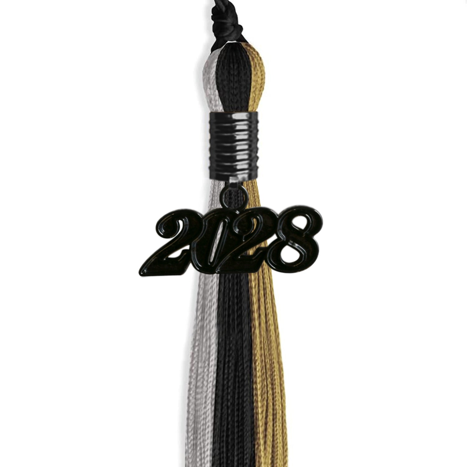 Black/Grey/Antique Gold Graduation Tassel with Black Date Drop - Endea Graduation