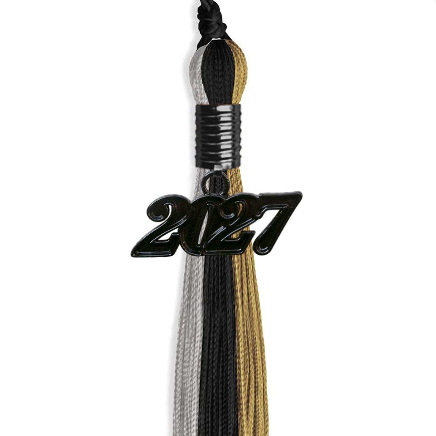 Black/Grey/Antique Gold Graduation Tassel with Black Date Drop - Endea Graduation