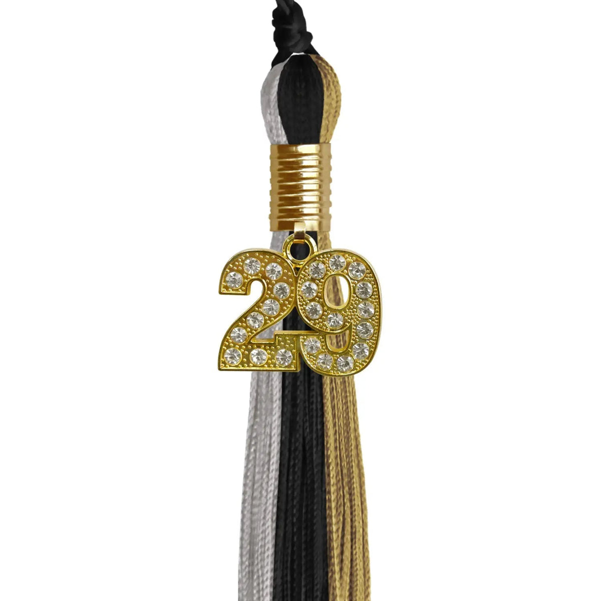 Black/Grey/Antique Gold Graduation Tassel with Gold Bling Charm - Endea Graduation