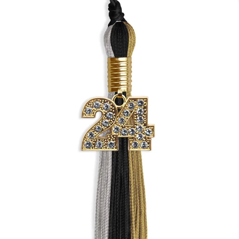 Black/Grey/Antique Gold Graduation Tassel with Gold Bling Charm - Endea Graduation