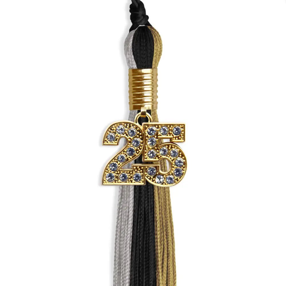 Black/Grey/Antique Gold Graduation Tassel with Gold Bling Charm - Endea Graduation