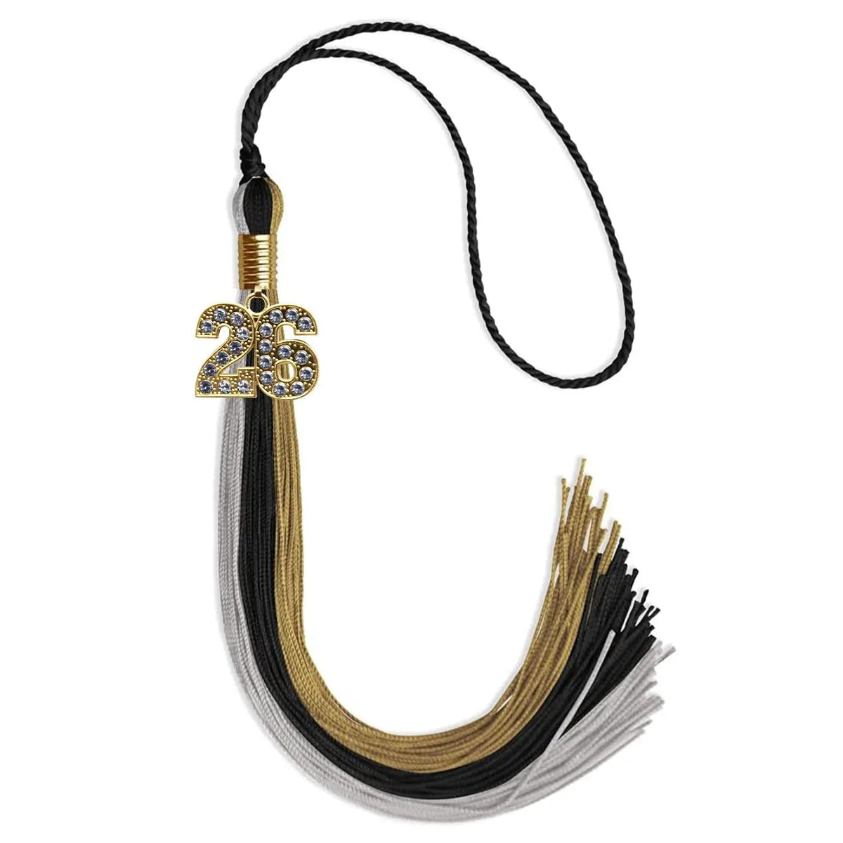 Black/Grey/Antique Gold Graduation Tassel with Gold Bling Charm - Endea Graduation