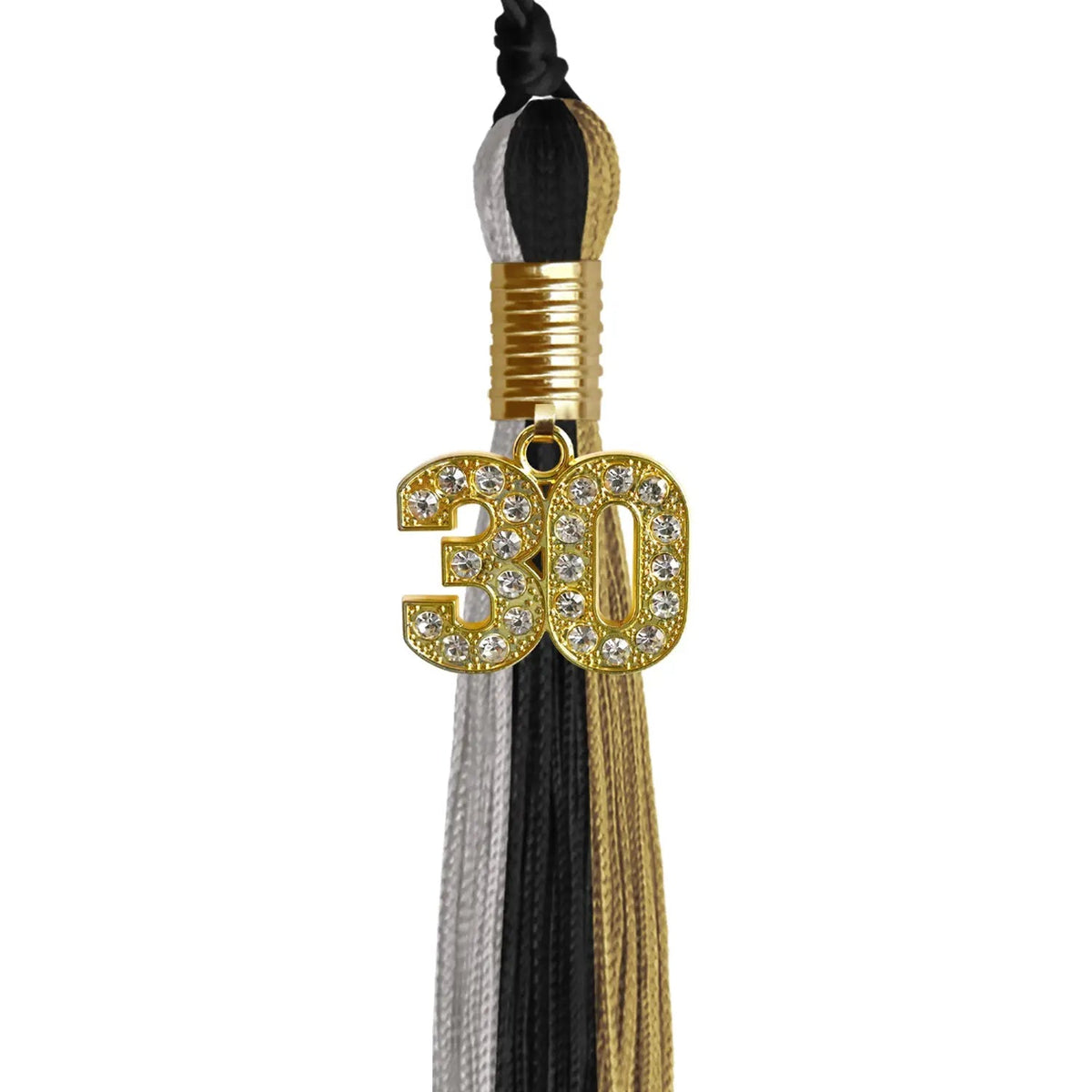 Black/Grey/Antique Gold Graduation Tassel with Gold Bling Charm - Endea Graduation