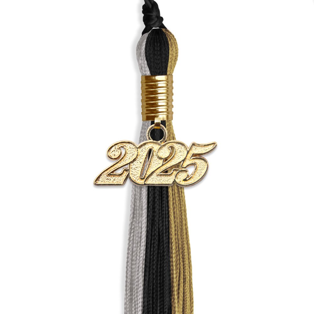 Black/Grey/Antique Gold Graduation Tassel with Gold Date Drop - Endea Graduation