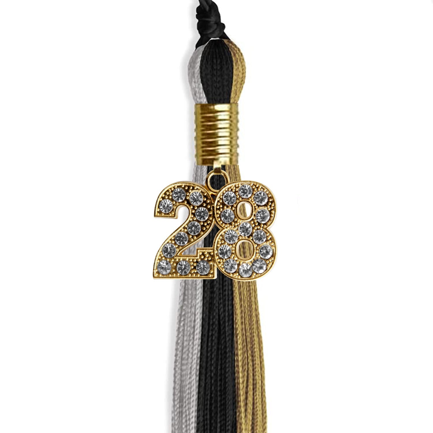 Black/Grey/Antique Gold Graduation Tassel with Gold Date Drop - Endea Graduation