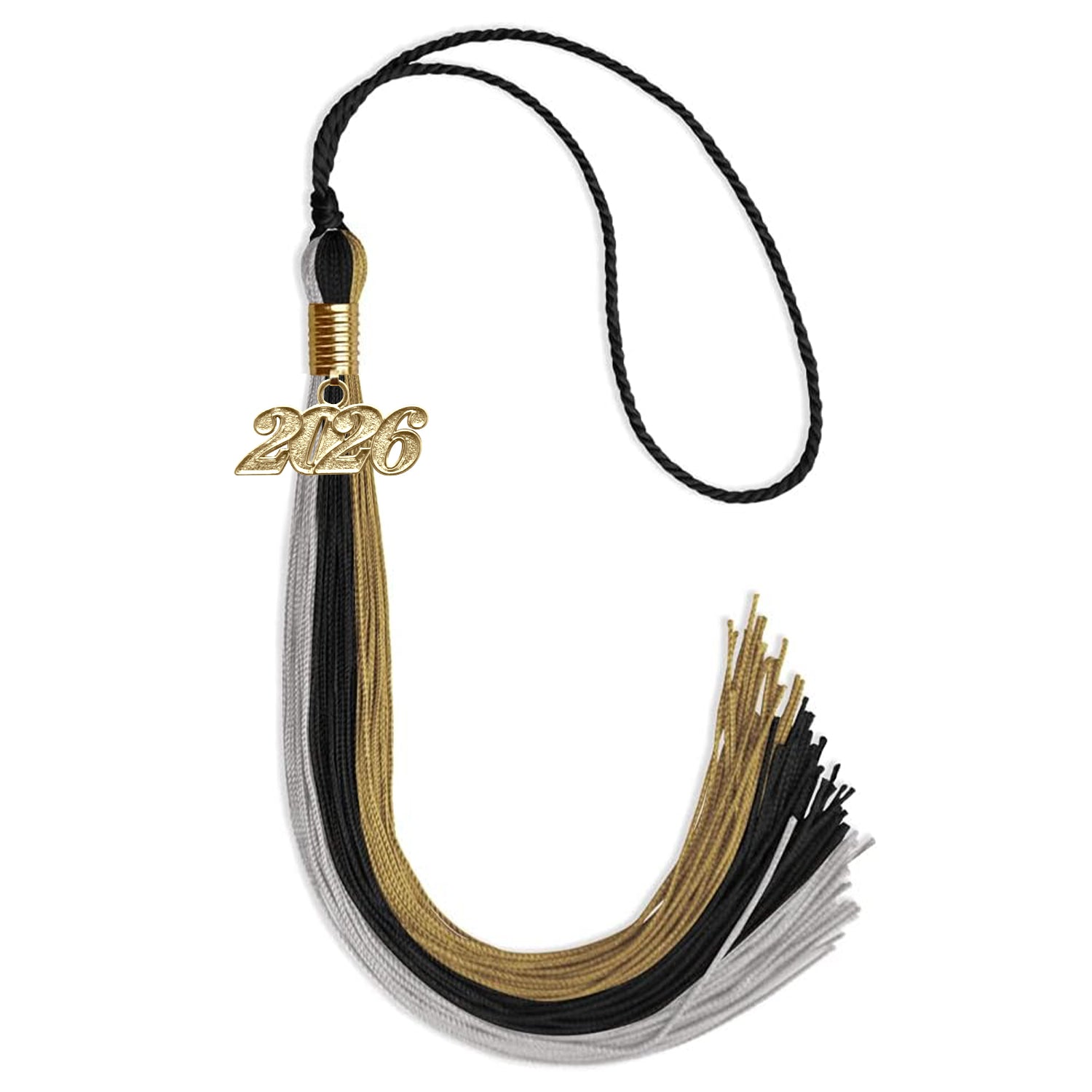 Black/Grey/Antique Gold Graduation Tassel with Gold Date Drop - Endea Graduation