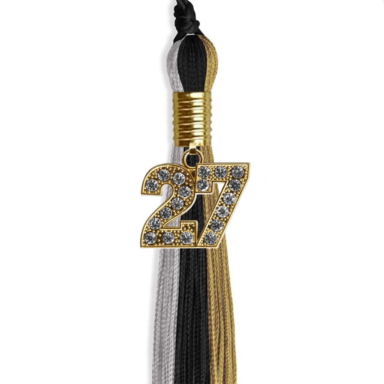 Black/Grey/Antique Gold Graduation Tassel with Gold Date Drop - Endea Graduation