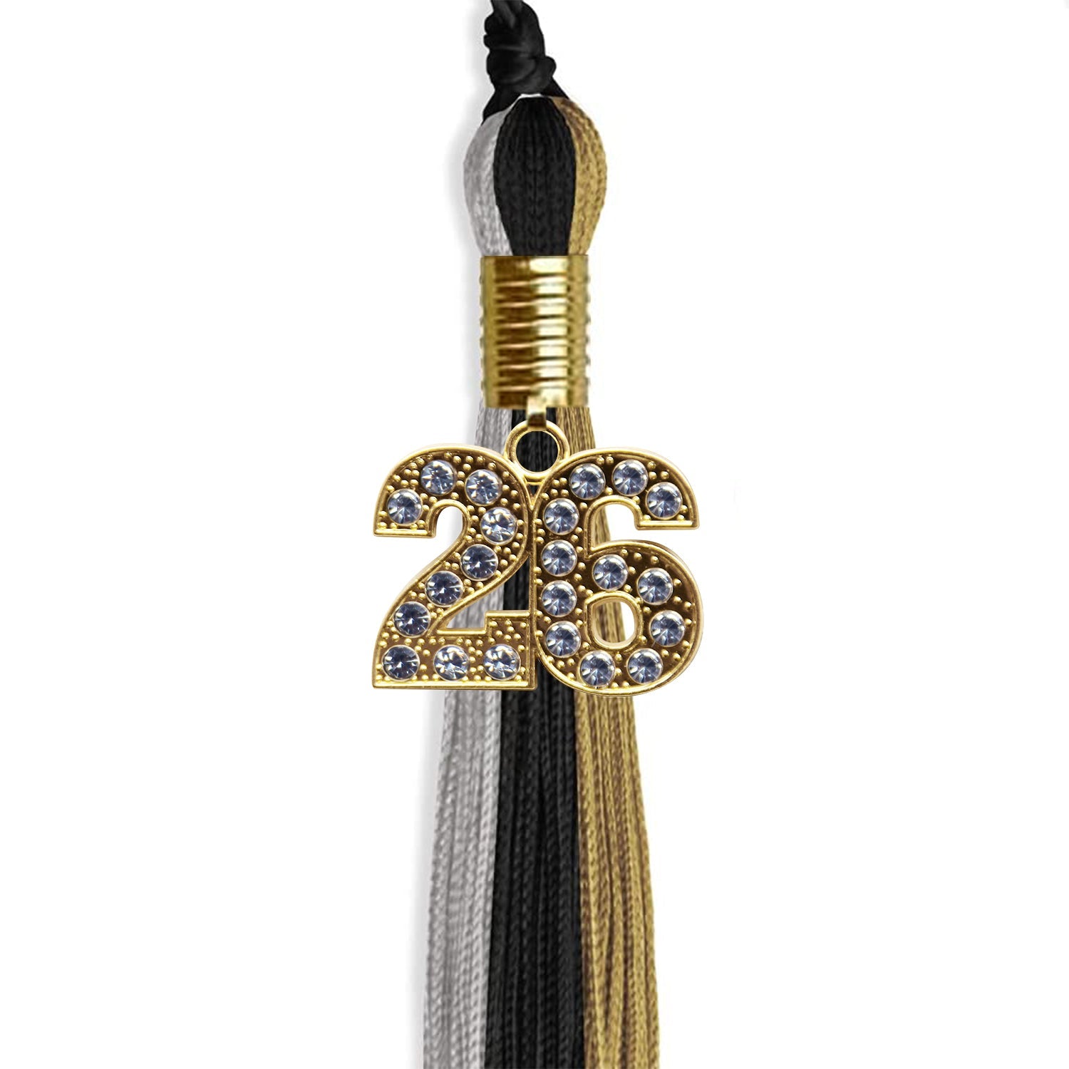 Black/Grey/Antique Gold Graduation Tassel with Gold Date Drop - Endea Graduation