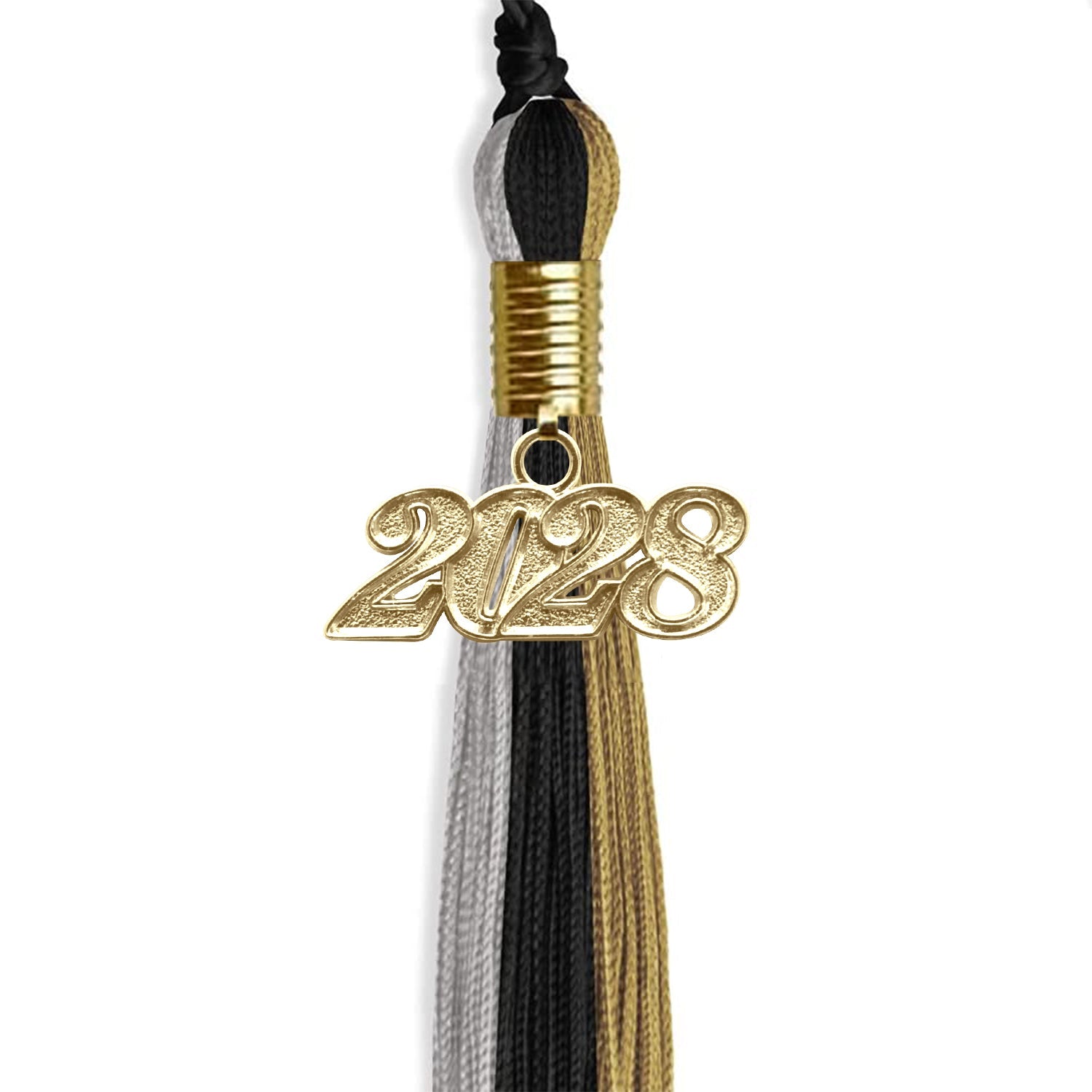 Black/Grey/Antique Gold Graduation Tassel with Gold Date Drop - Endea Graduation