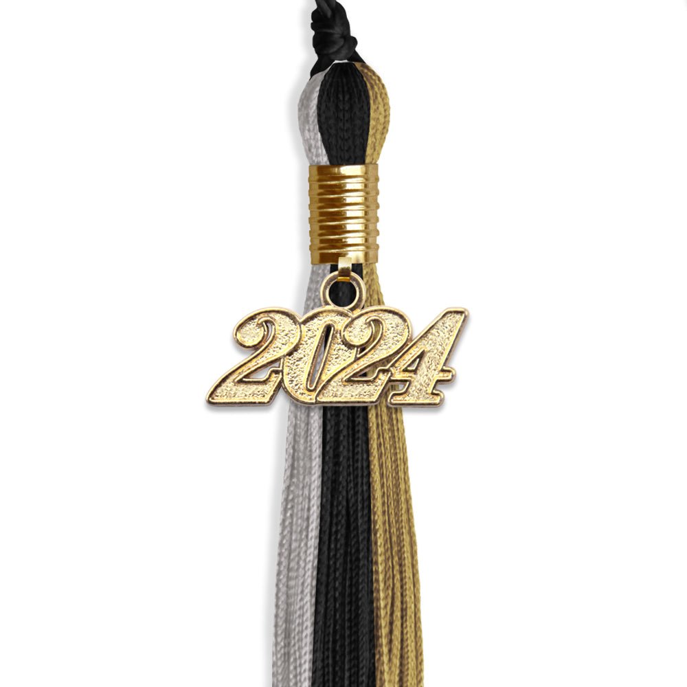 Black/Grey/Antique Gold Graduation Tassel with Gold Date Drop - Endea Graduation