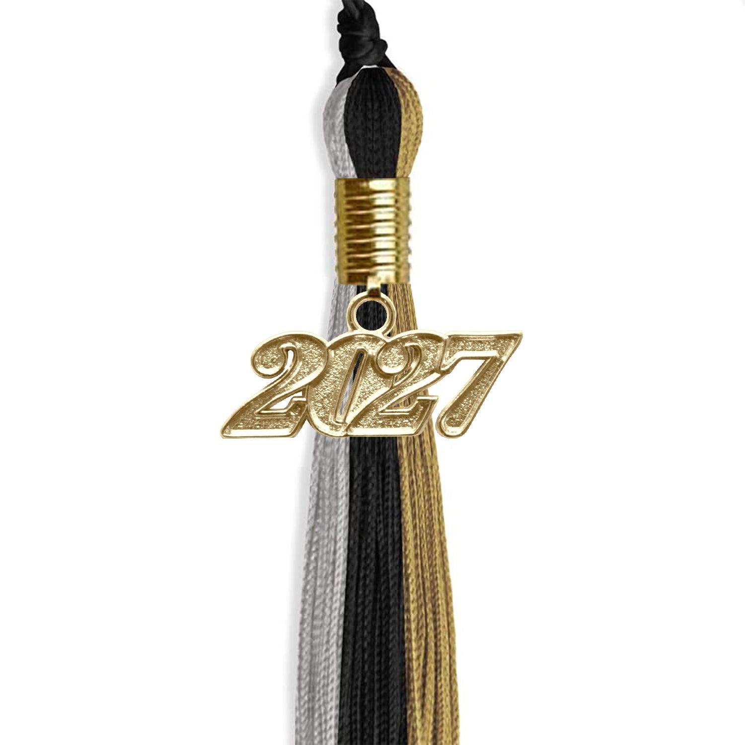 Black/Grey/Antique Gold Graduation Tassel with Gold Date Drop - Endea Graduation