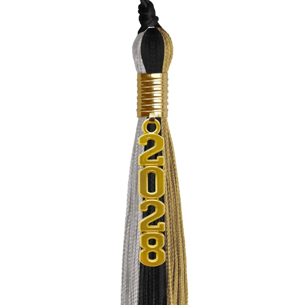 Black/Grey/Antique Gold Graduation Tassel with Gold Stacked Date Drop - Endea Graduation