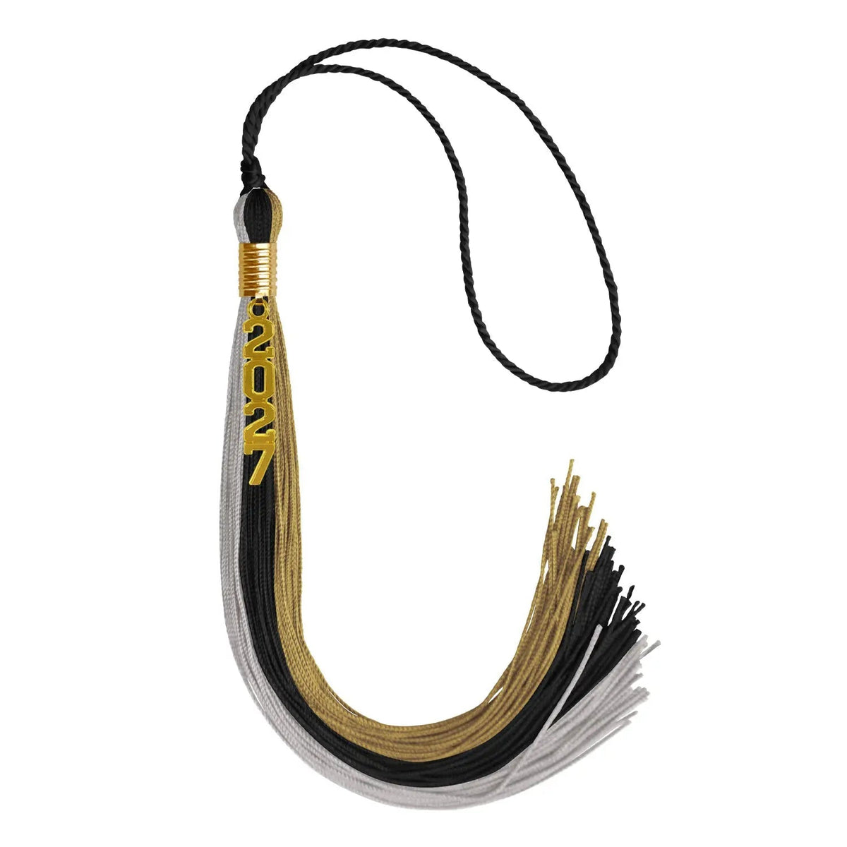 Black/Grey/Antique Gold Graduation Tassel with Gold Stacked Date Drop - Endea Graduation