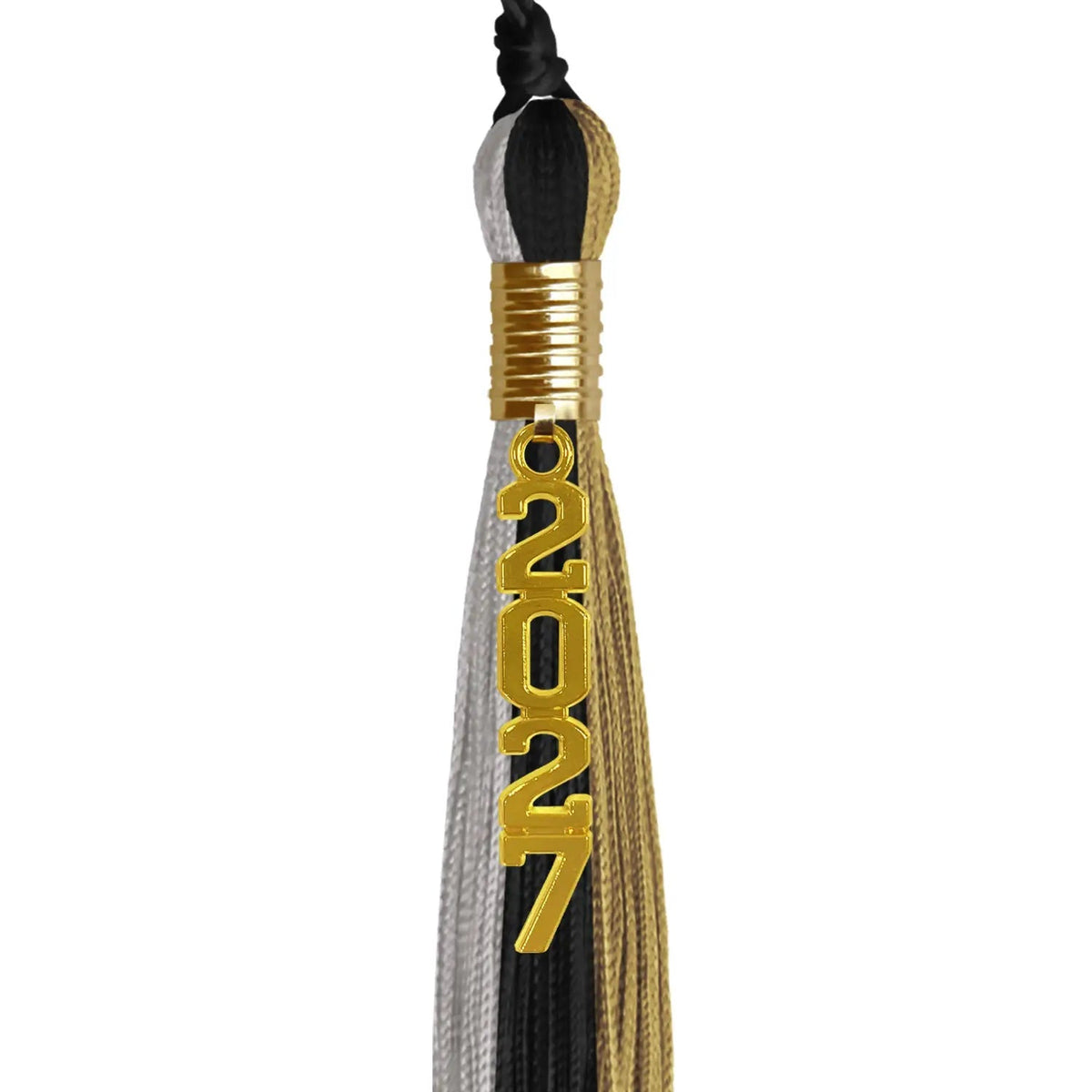 Black/Grey/Antique Gold Graduation Tassel with Gold Stacked Date Drop - Endea Graduation