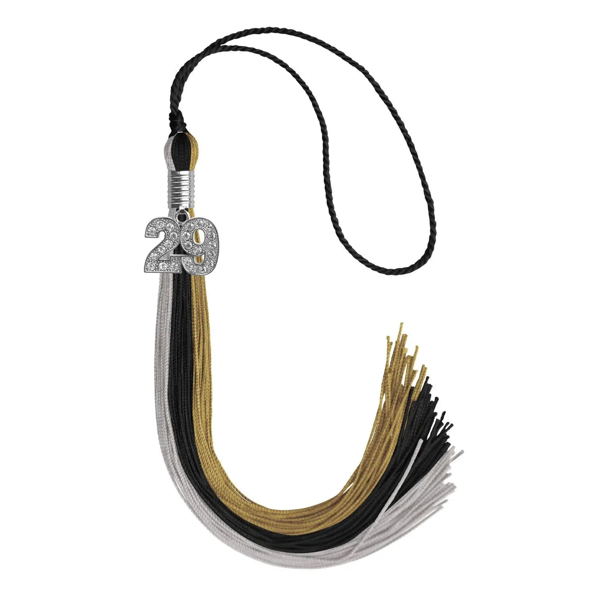 Black/Grey/Antique Gold Graduation Tassel with Silver Bling Charm - Endea Graduation