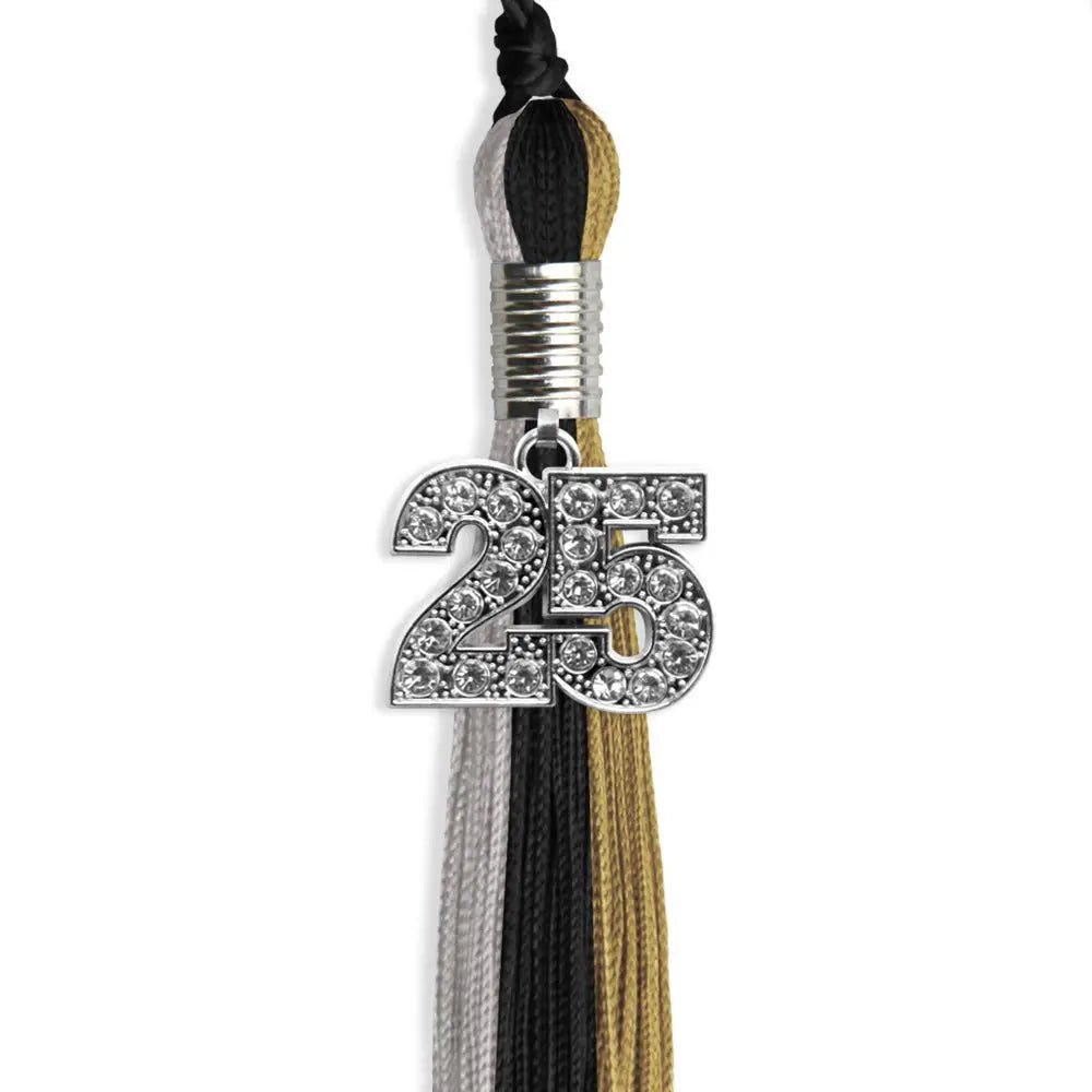 Black/Grey/Antique Gold Graduation Tassel with Silver Bling Charm - Endea Graduation