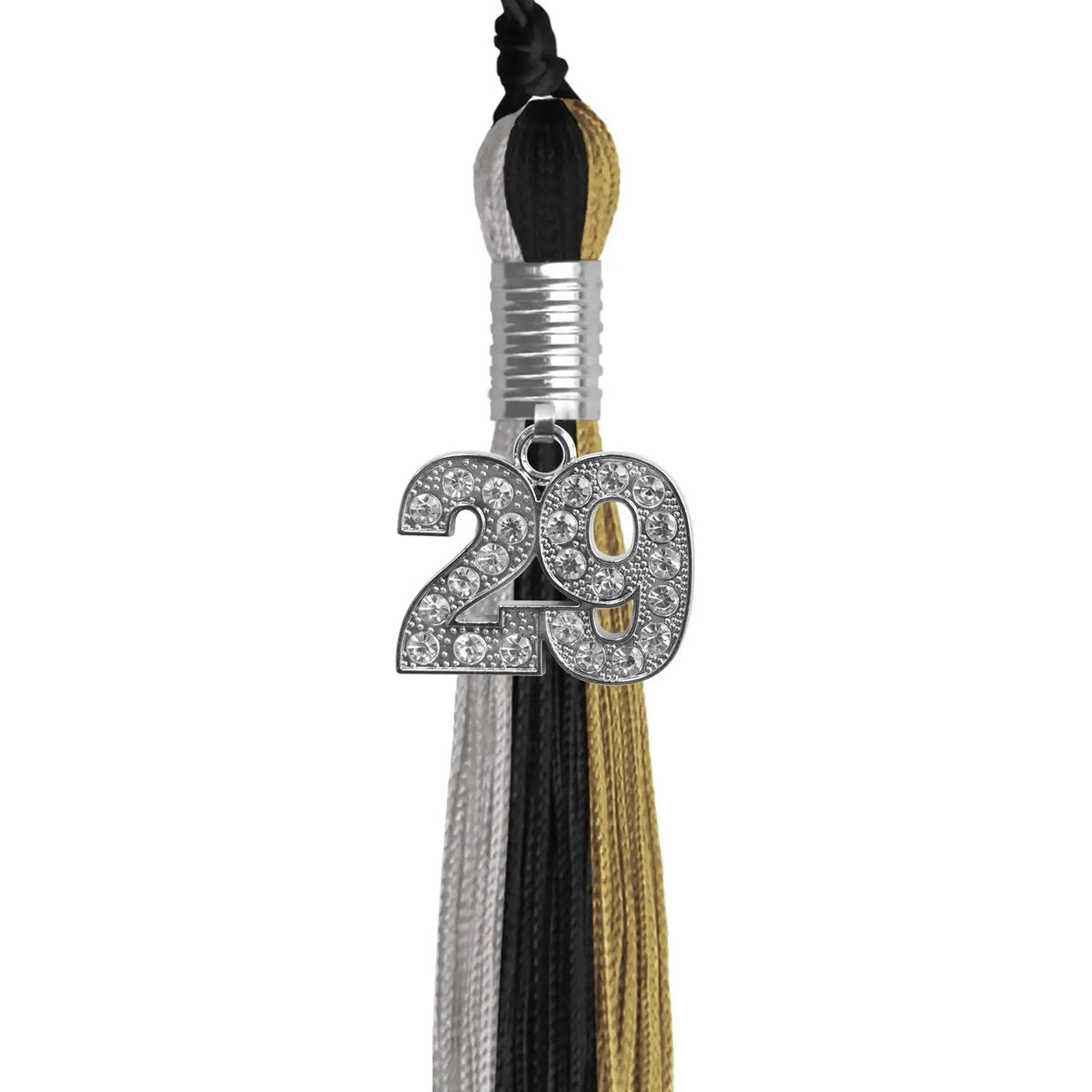 Black/Grey/Antique Gold Graduation Tassel with Silver Bling Charm - Endea Graduation